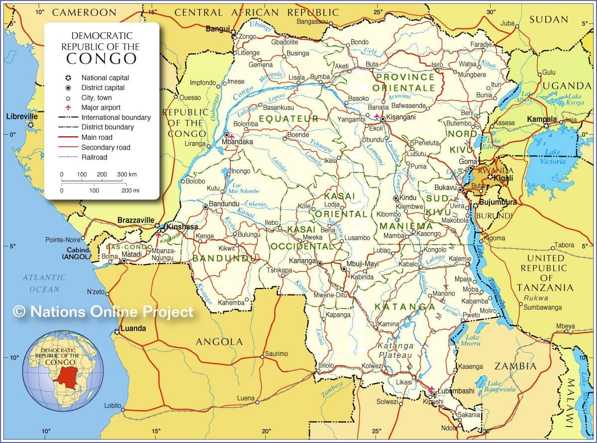 zemljevid demokratična republika kongo